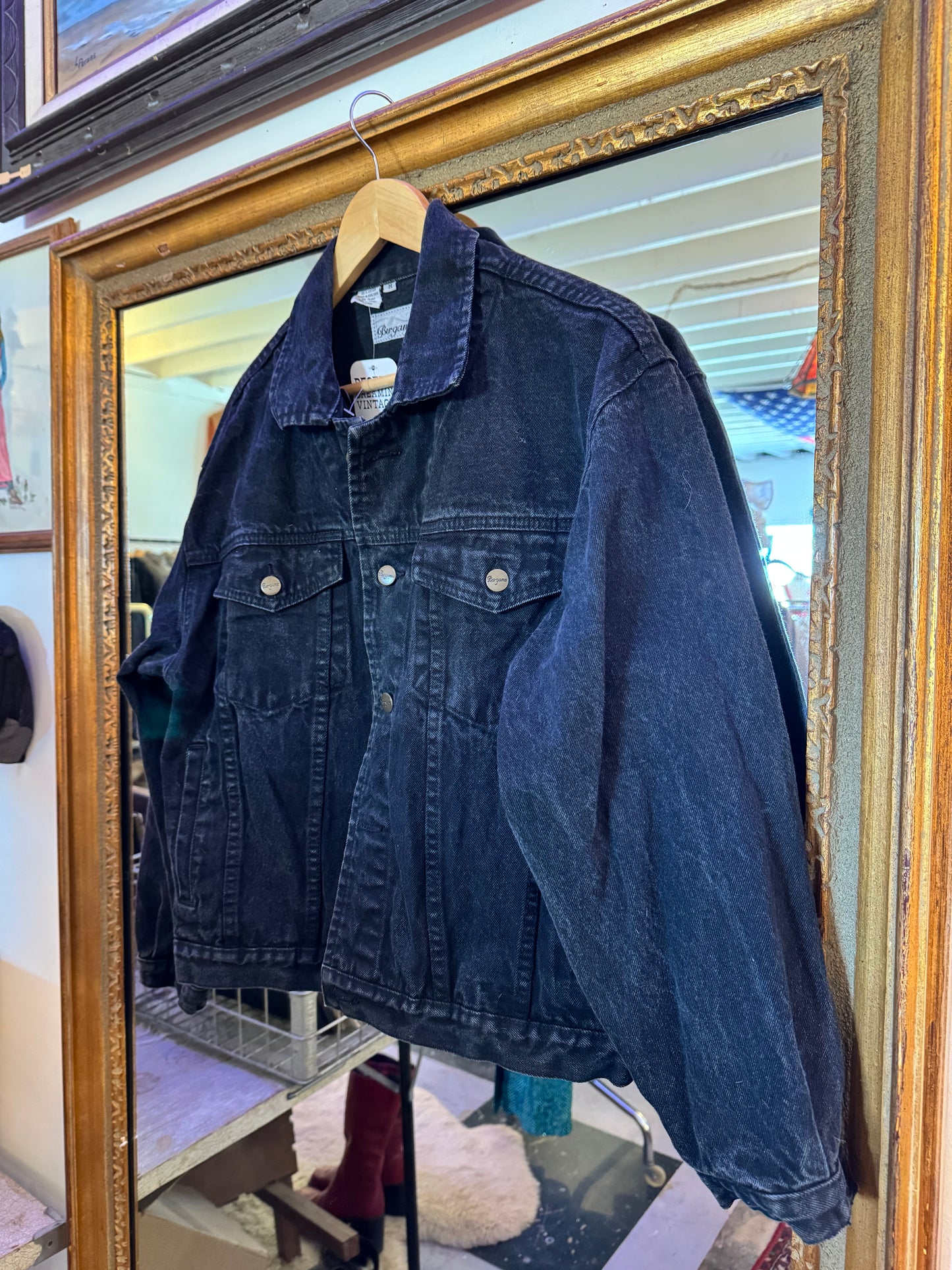 90s black denim jacket Sz M