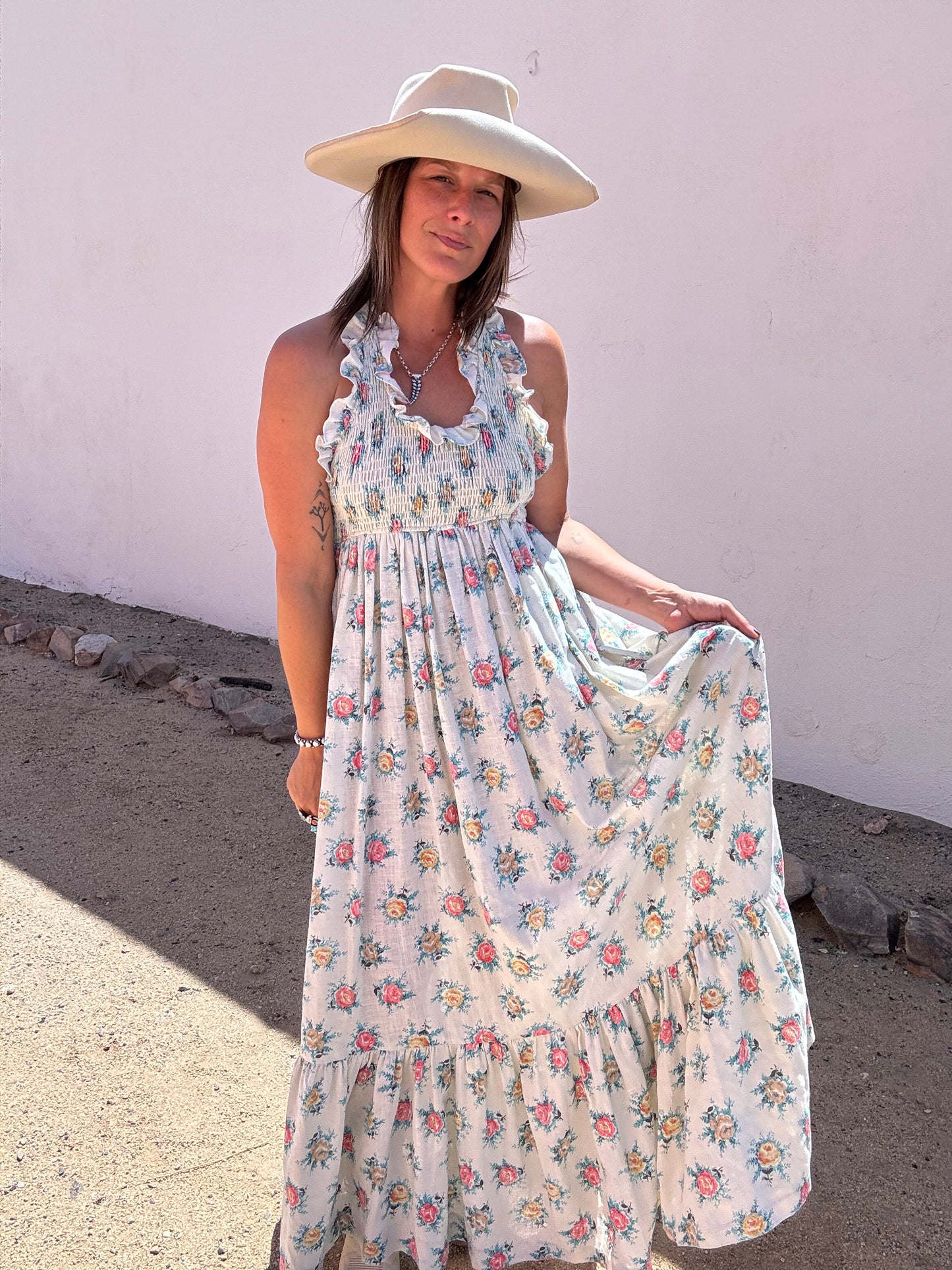 1970s Floral Halter Dress