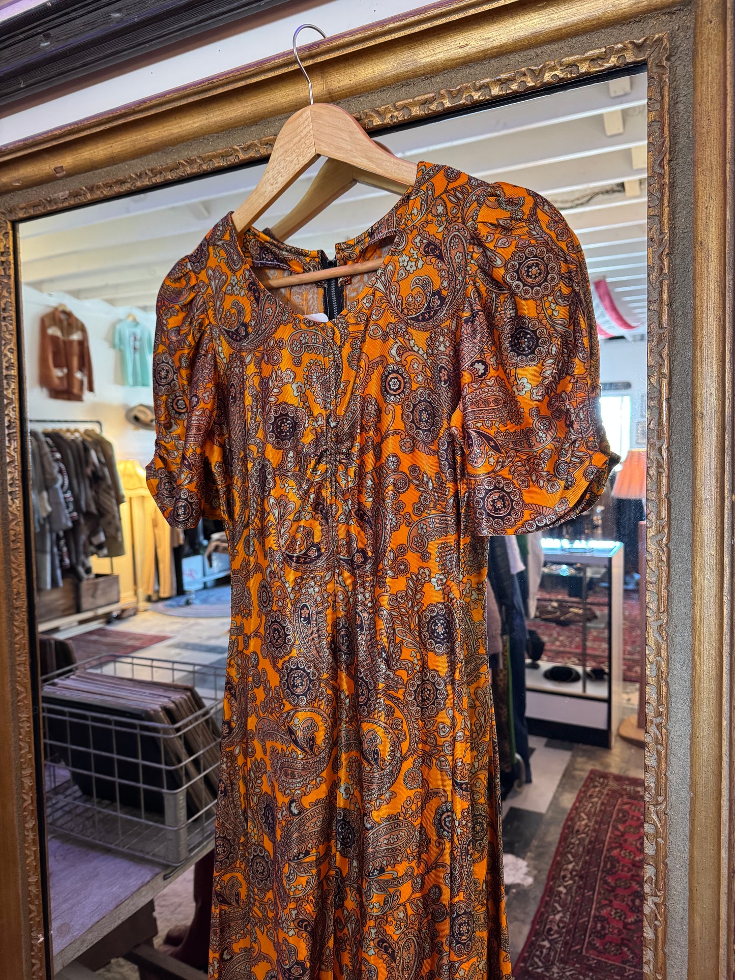70s Orange paisley maxi dress Sz XS - S