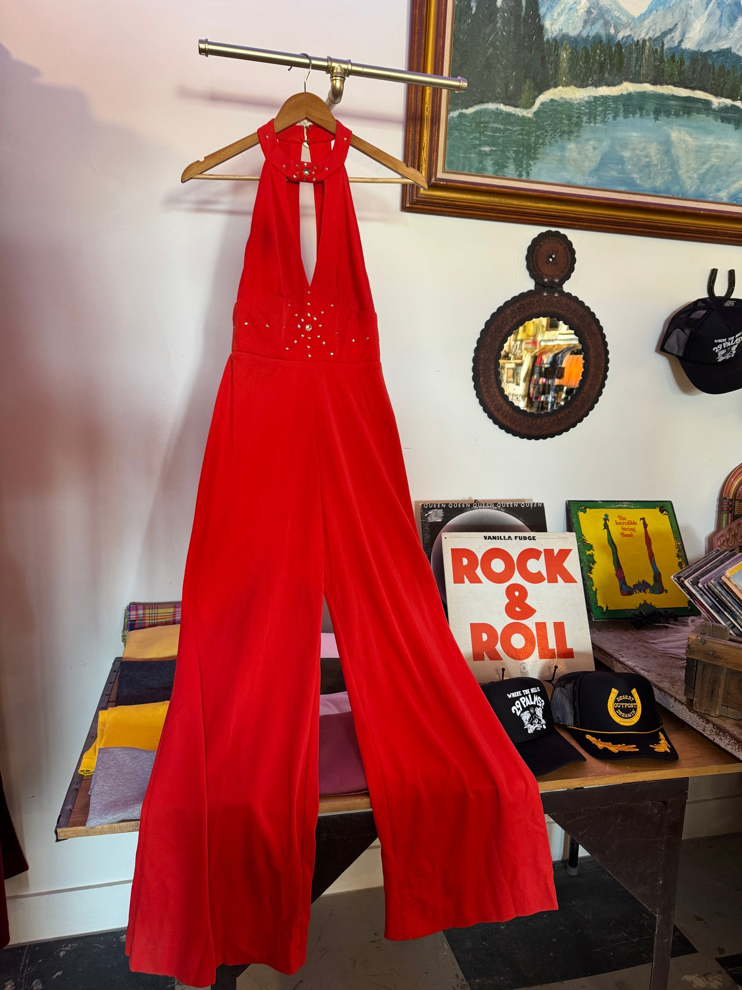 70s red rhinestone jumpsuit Sz S - M