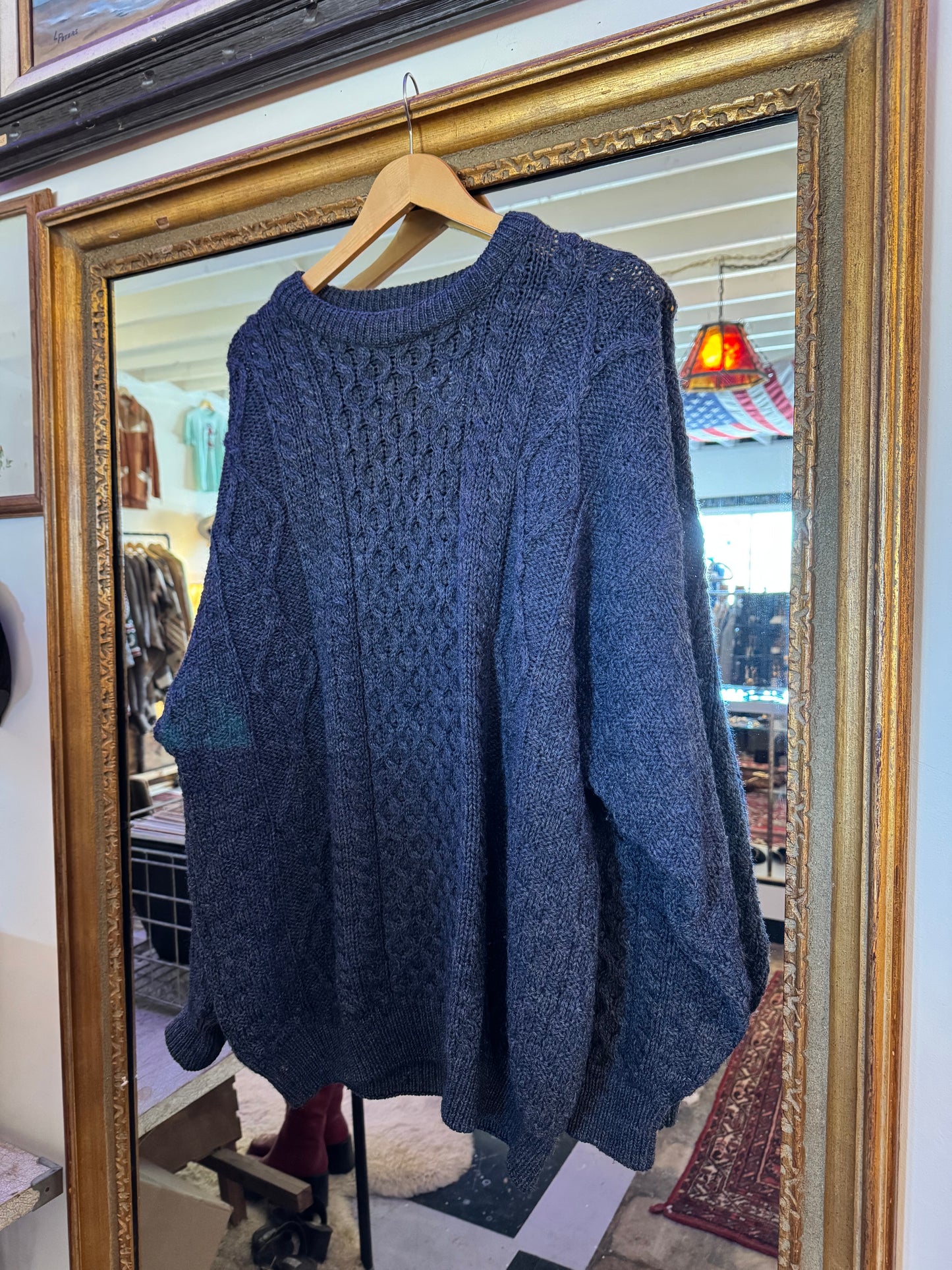 Vintage wool navy cable knit Sz L - XL