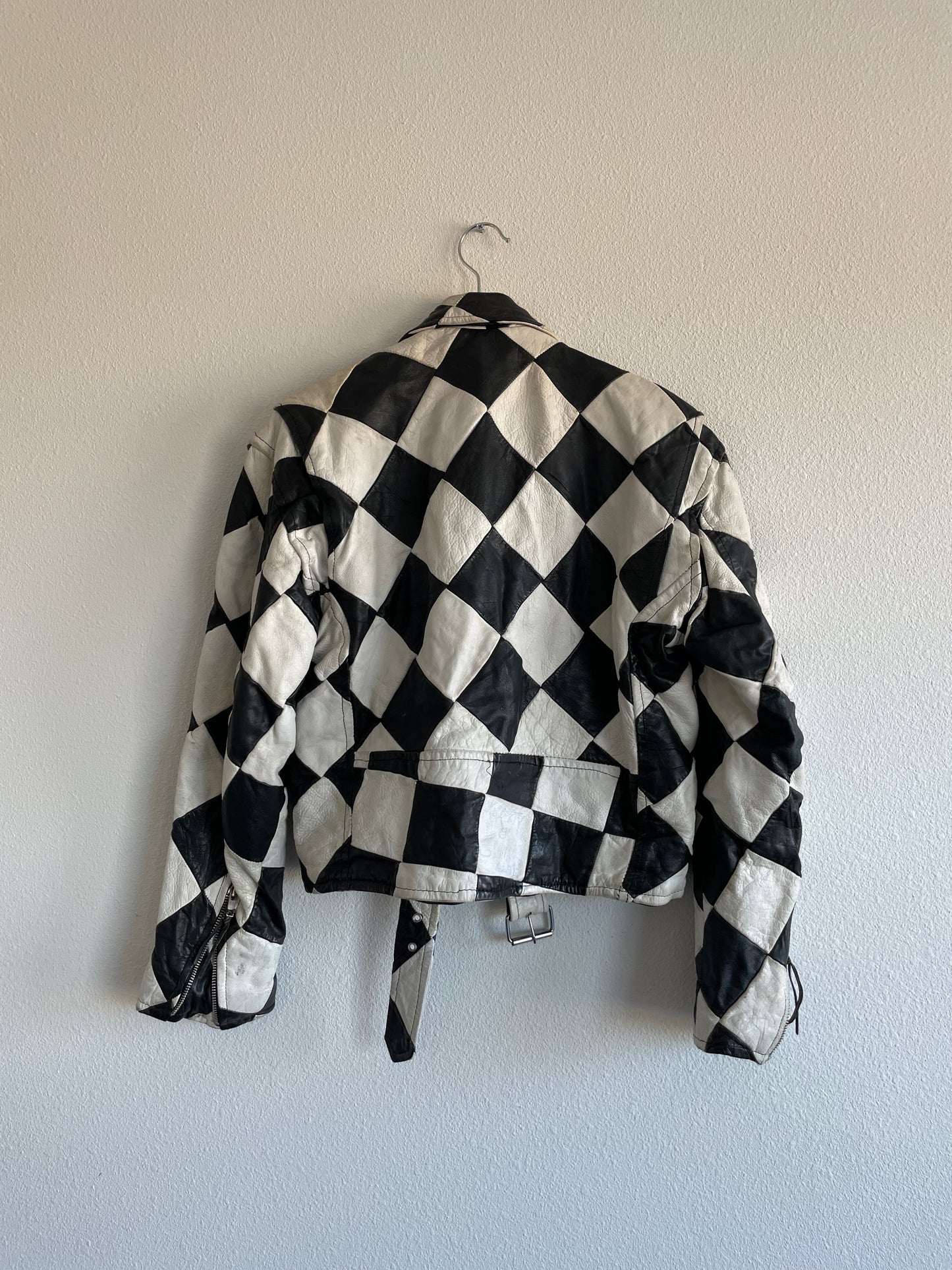 LA ROXX Leather Checkered Moto Jacket