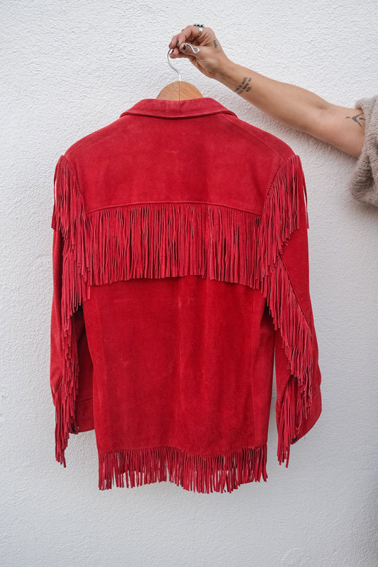 1970s Red Suede Fringe Western Jacket