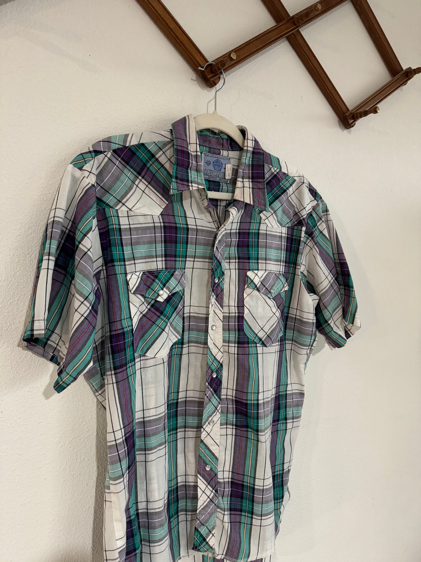 Vintage Teal & Purple Pearlsnap Sz L