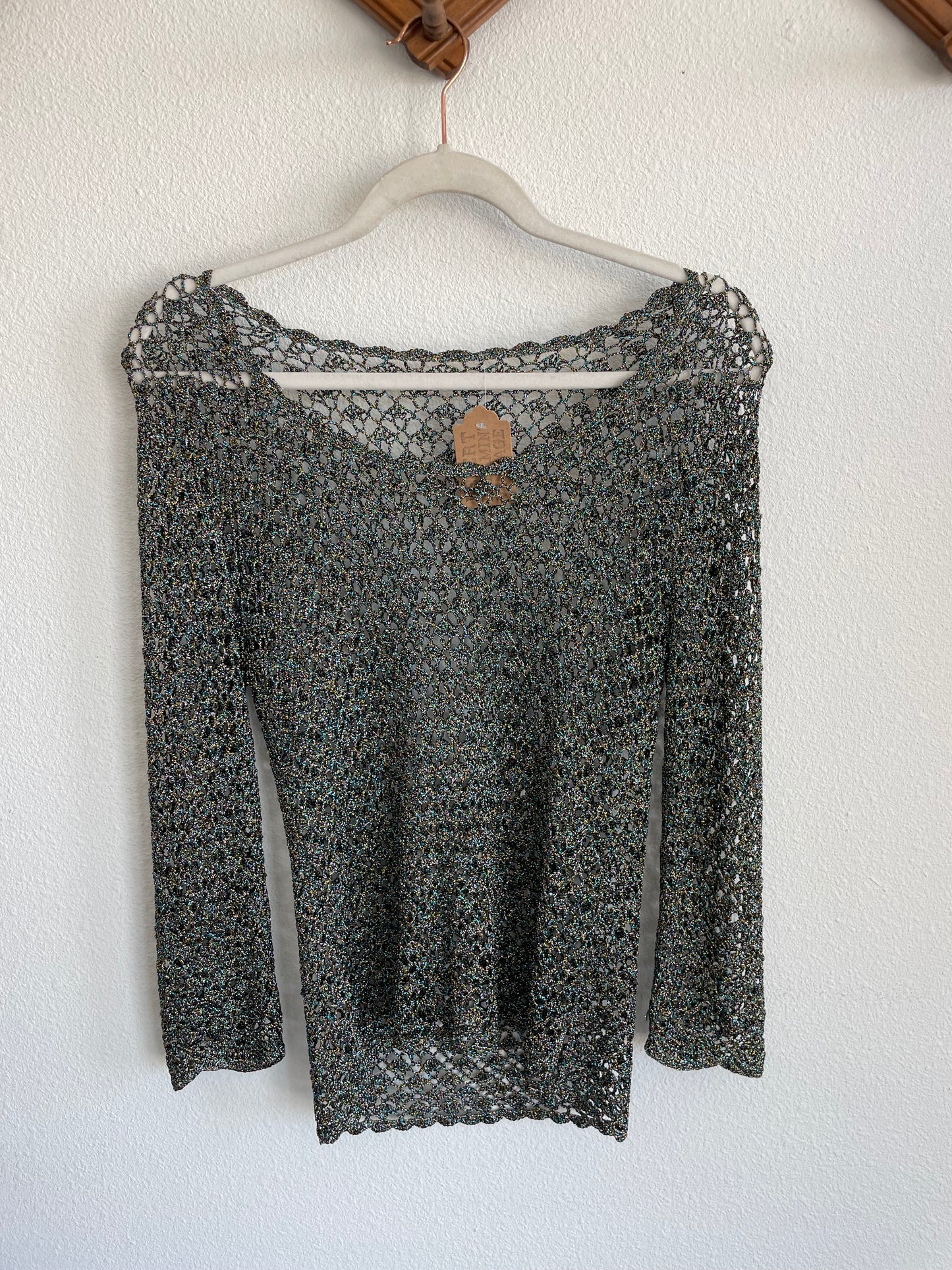Vintage crochet metallic top Sz S - M