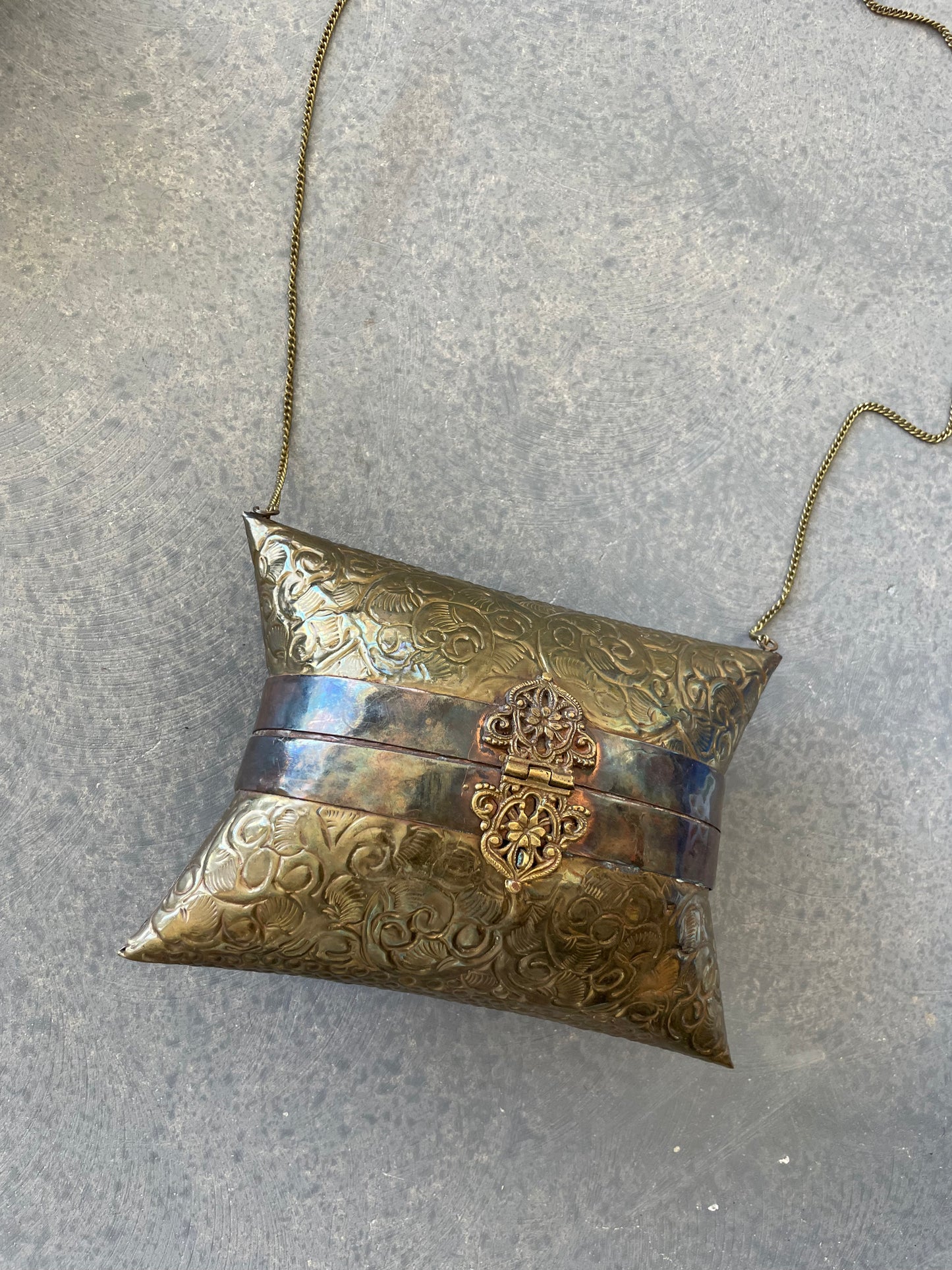Vintage brass pillow bag