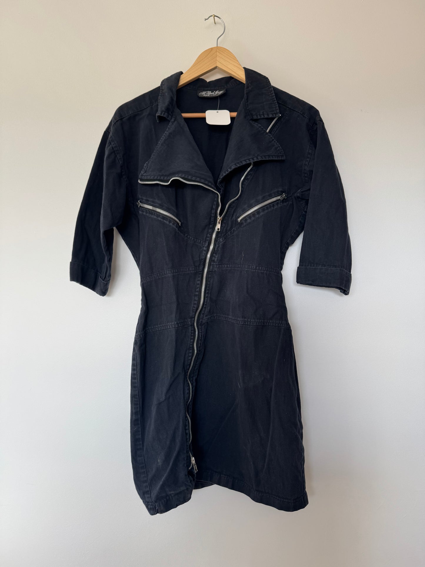 80s denim Jazz Cotton zipper dress Sz S