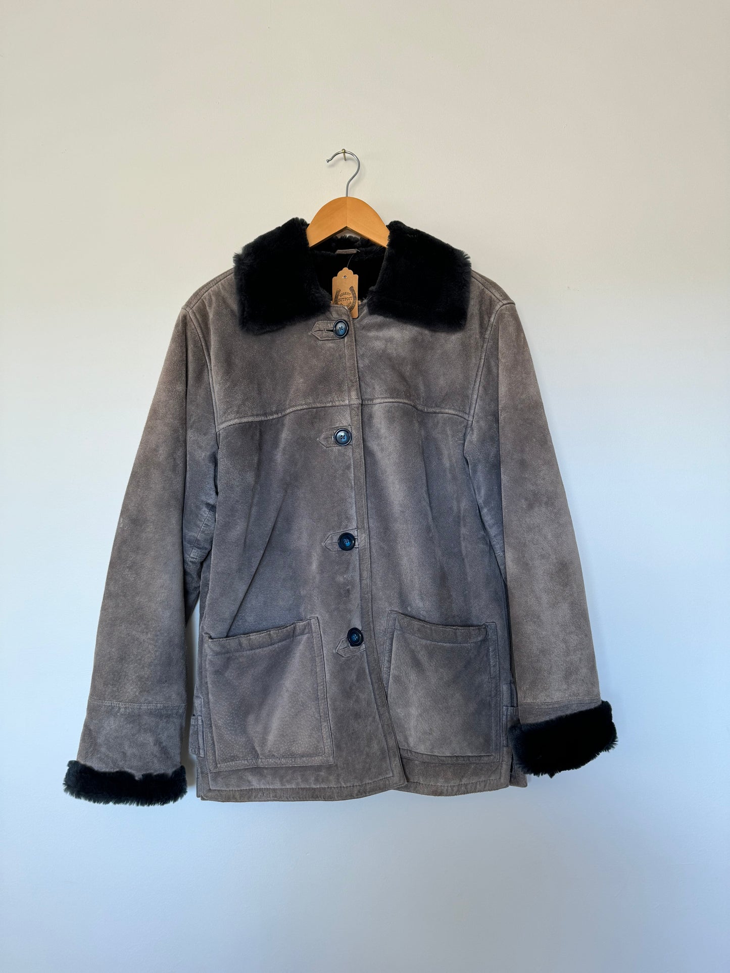 Vintage Suede Grey Sherpa Sz S / M