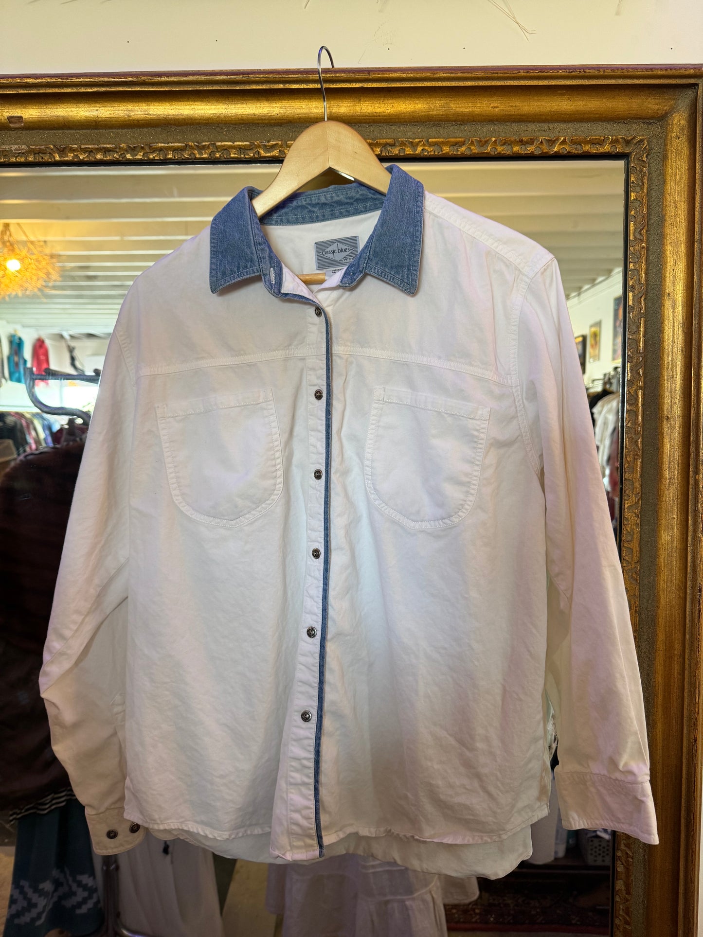 90s cotton and denim western button up Sz S / M