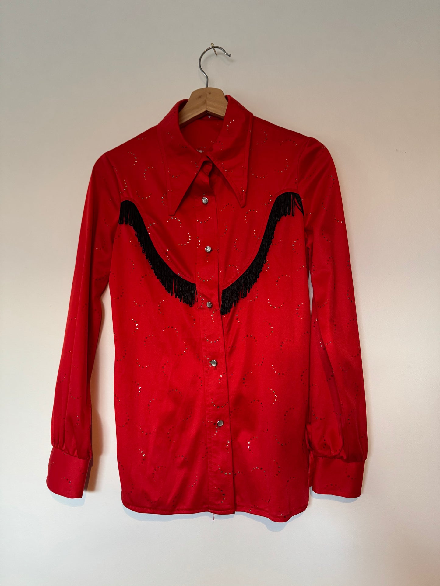 70s Dolly Parton Fringe Disco Blouse Sz S