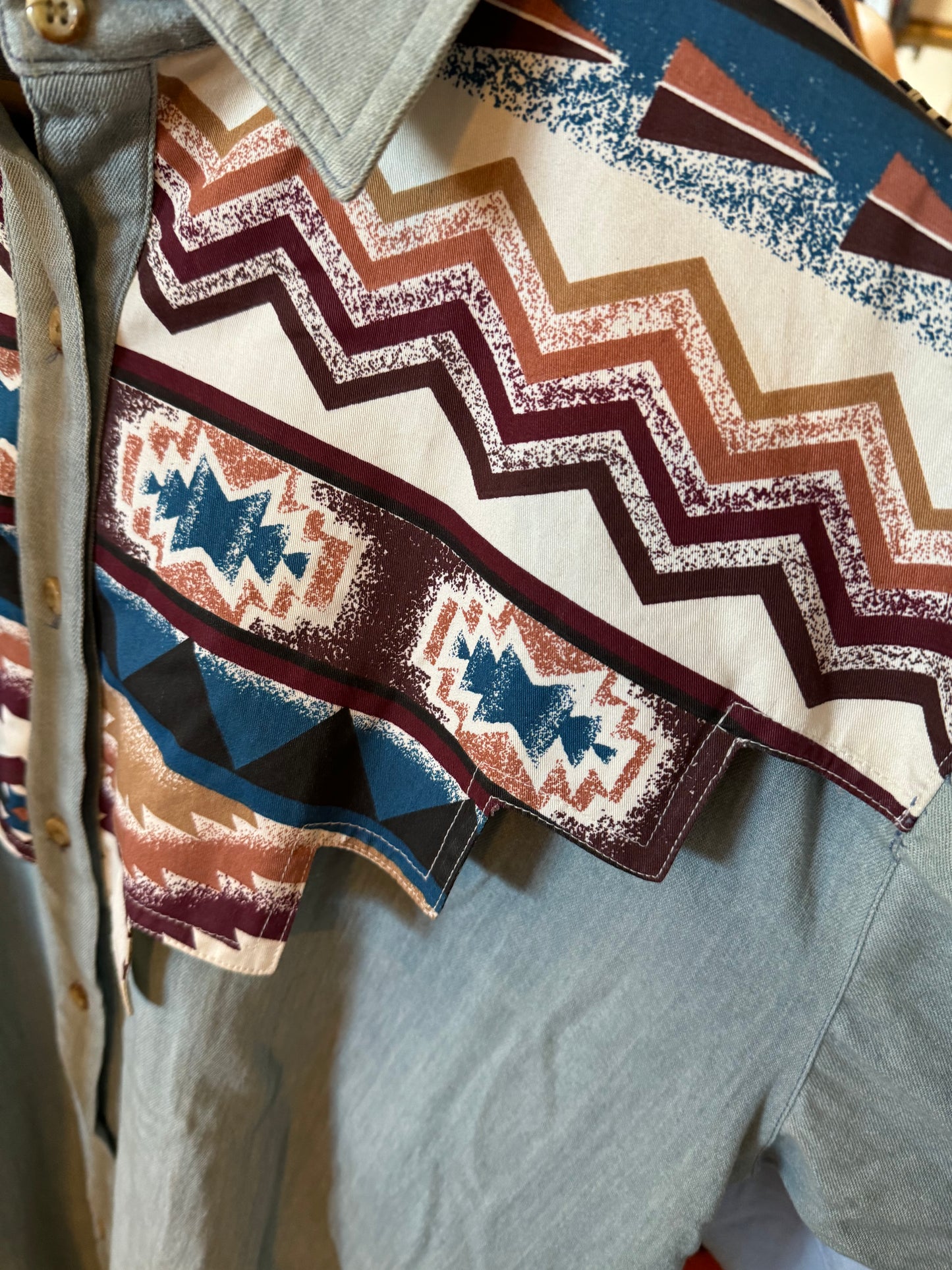 80s Southwestern Denim Button Up Sz L