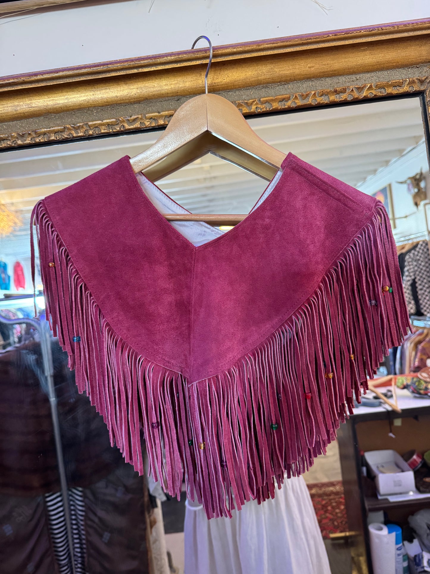 1980s leather fringe Capelet Free Size