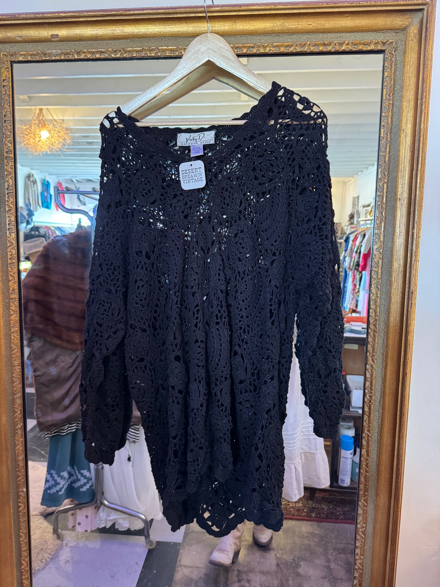 90s crochet black dress Sz M / L