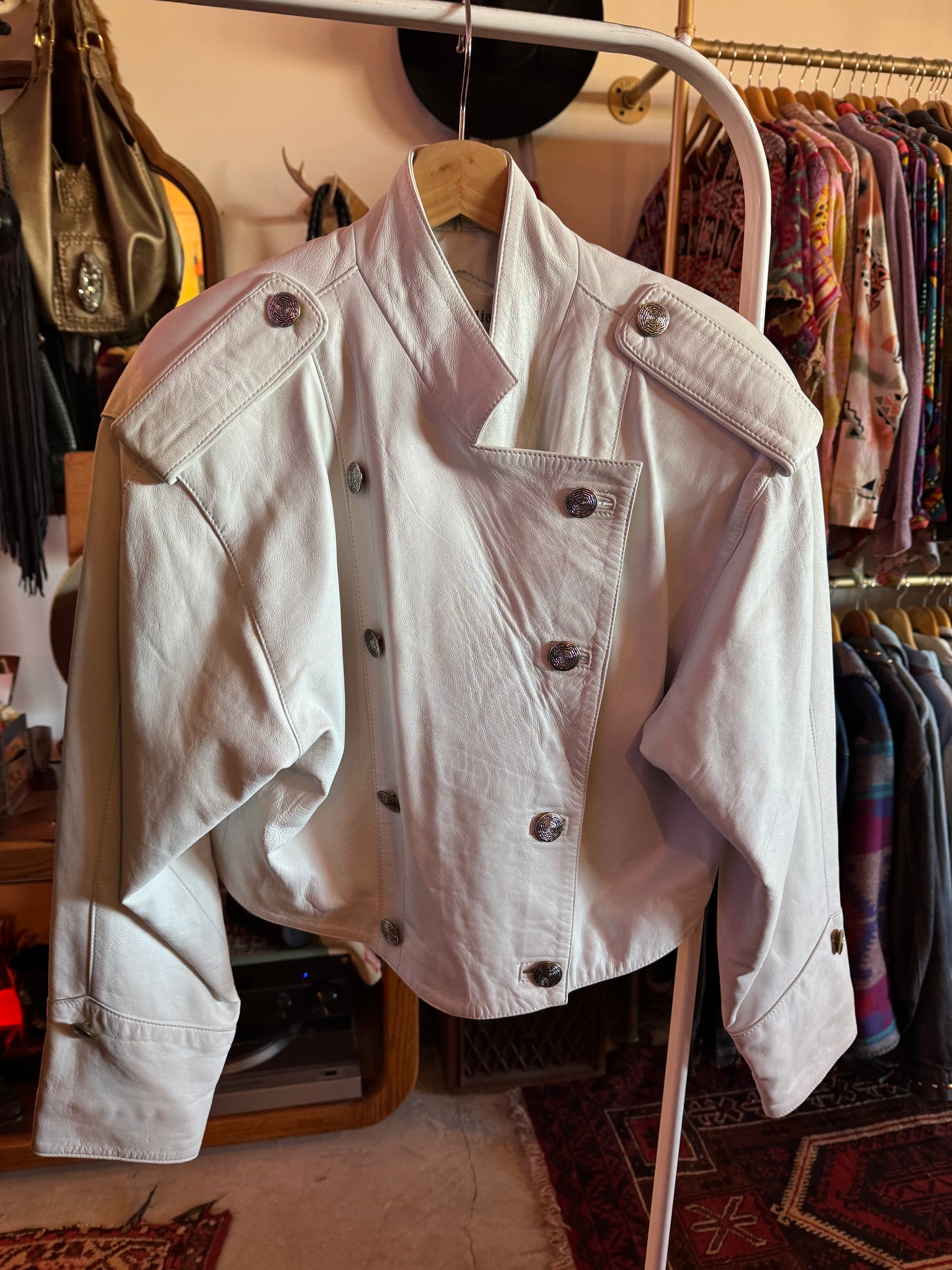 1980s White Leather Jacket Sz L