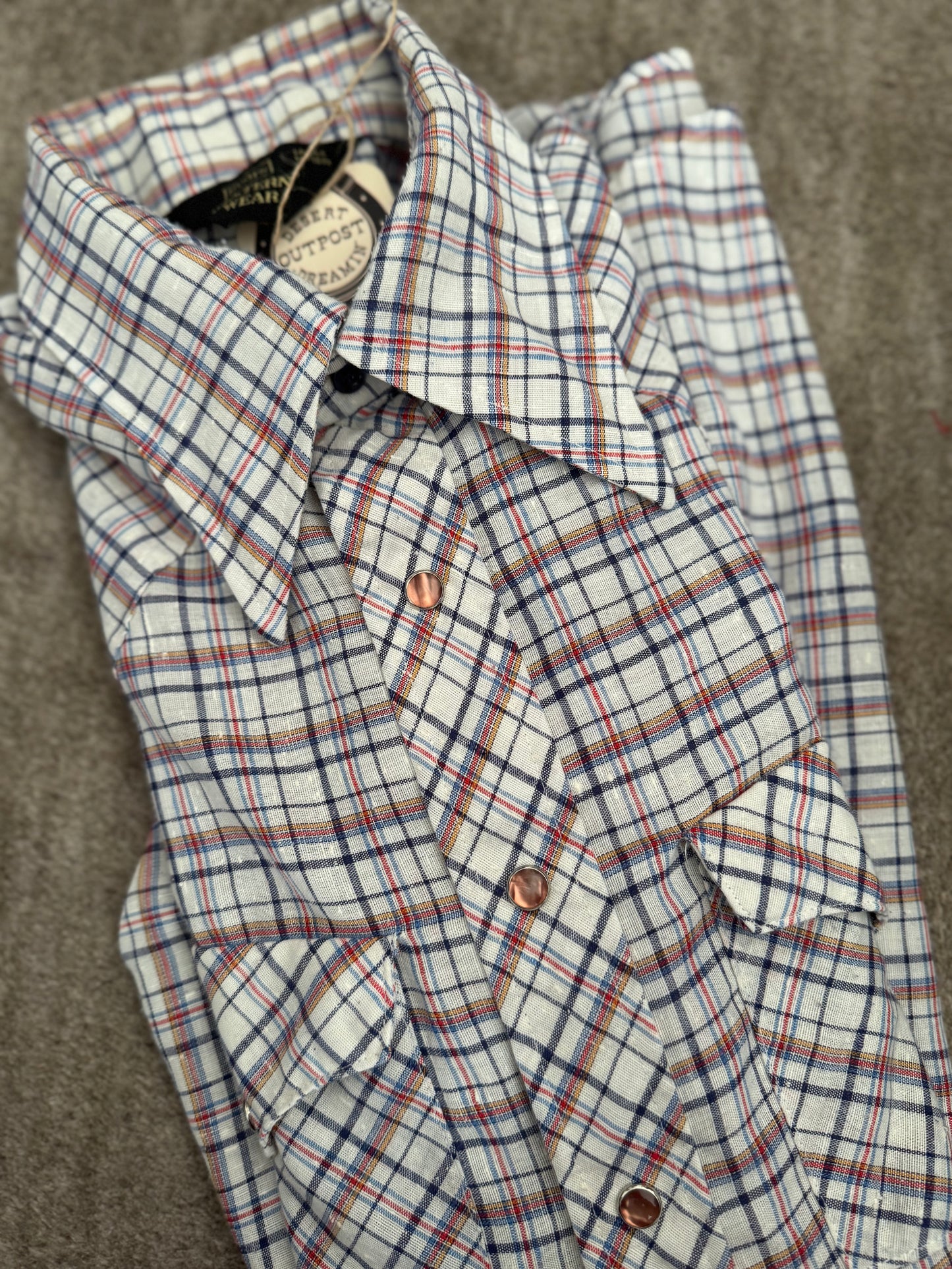 1970s plaid Sears pearlsnap Sz M / L