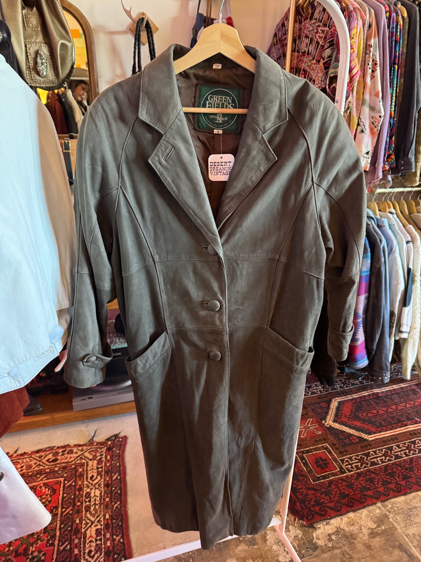 80 Leather Trench Coat Sz S / M