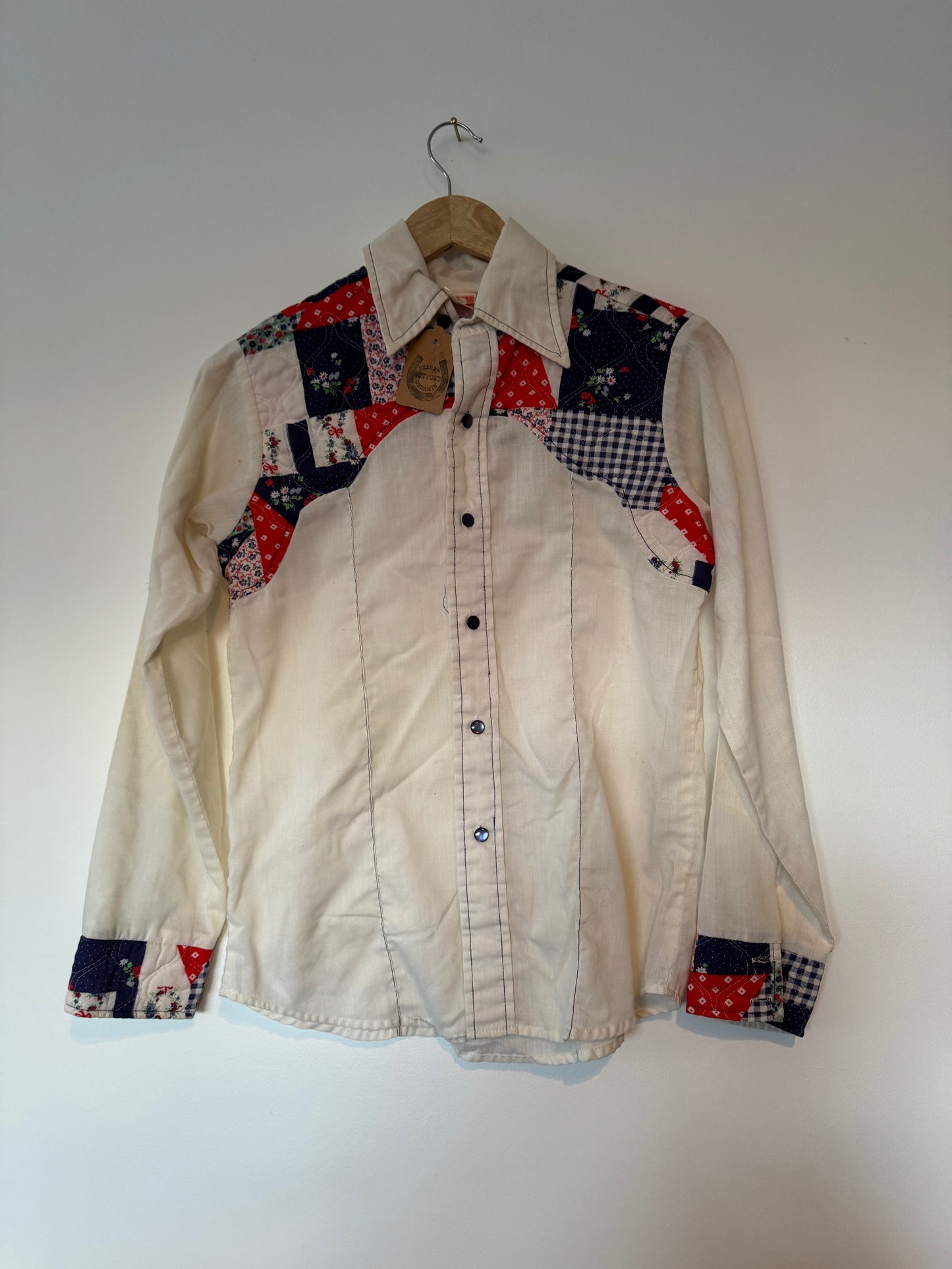 70s Patchwork Western Pearlsnap Sz S