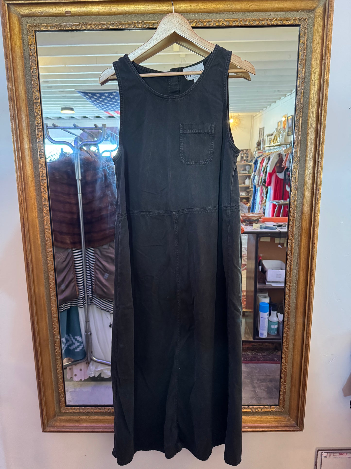 90s Green denim cotton dress Sz M