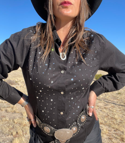 1990s Rhinestone Western Blouse