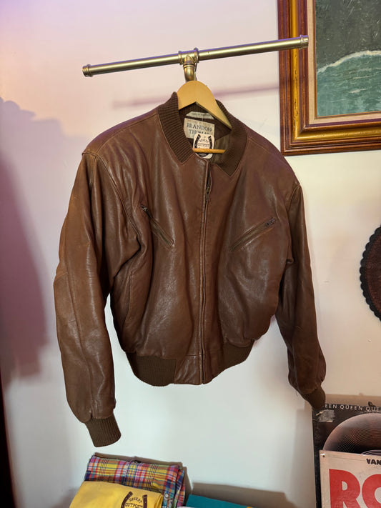 Vintage brown leather bomber jacket Sz M