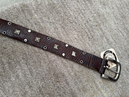Brown leather studded belt