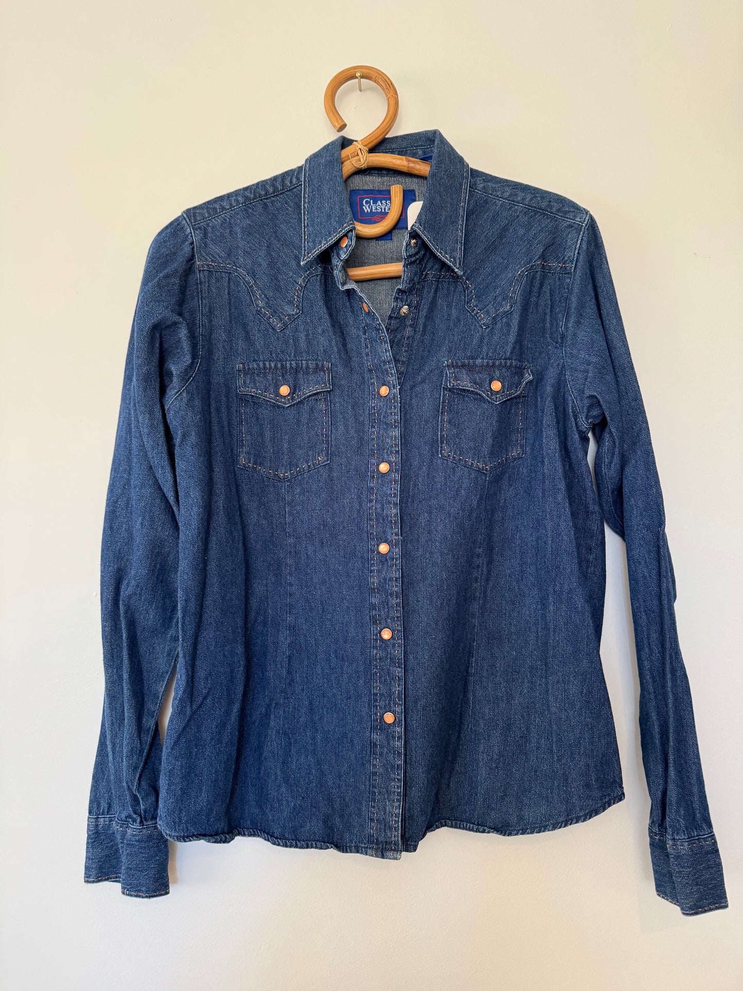 Denim western yoke pearlsnap Sz S /M