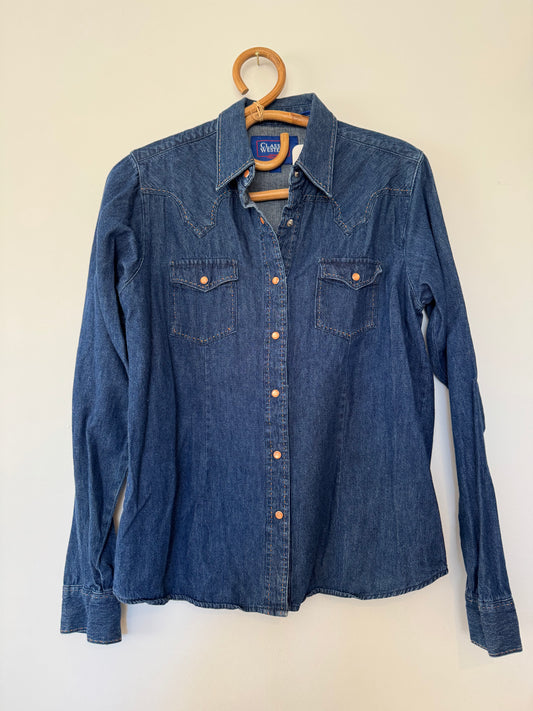 Denim western yoke pearlsnap Sz S /M