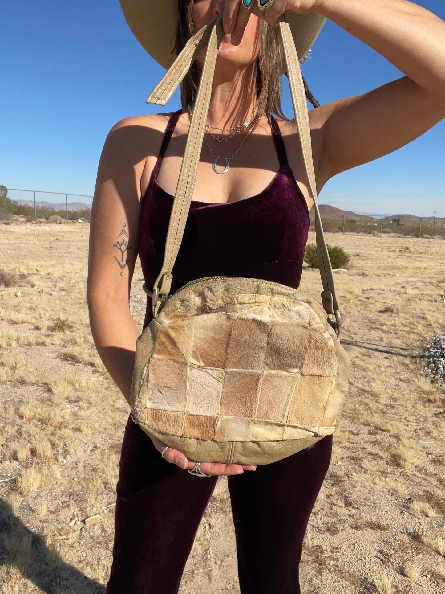 1970s Fur + Leather Checkered Bag