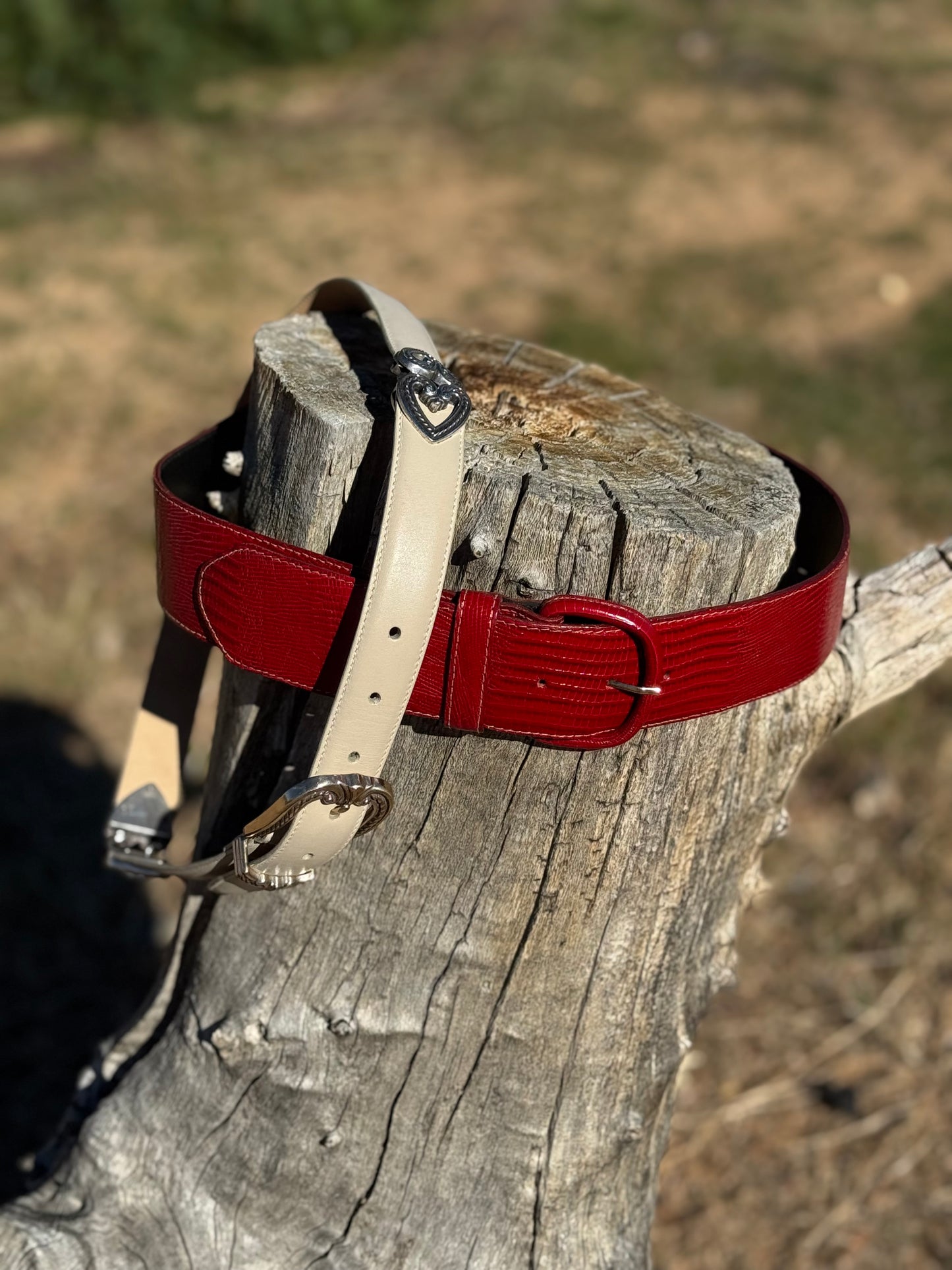 1980s Red Genuine Leather “Snakeskin” Belt