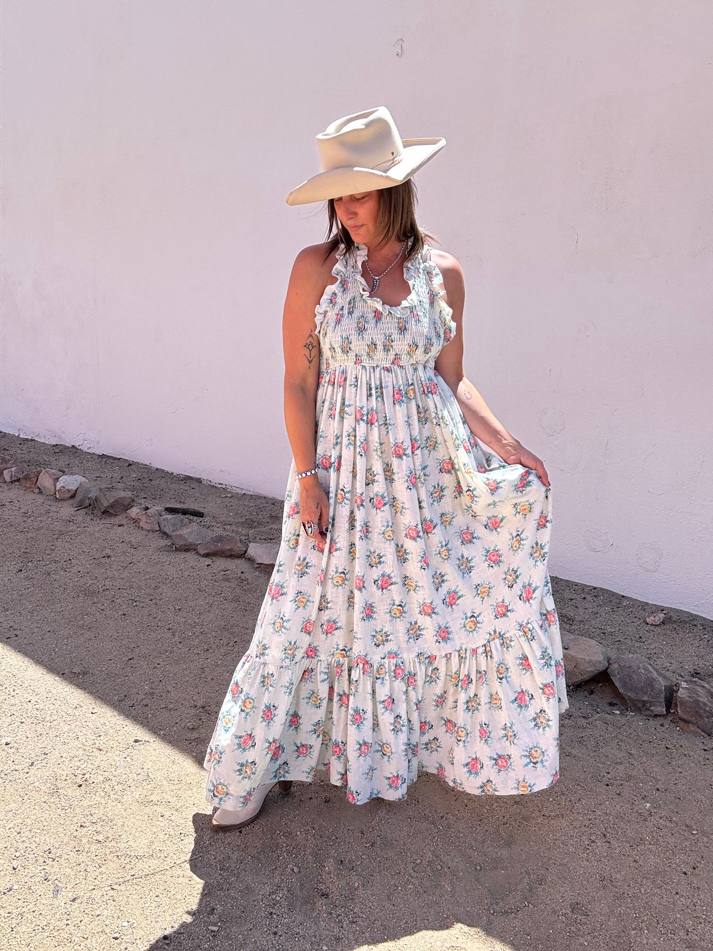 1970s Floral Halter Dress