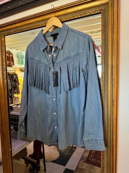 Retro Wrangler denim fringe button up Sz S - M
