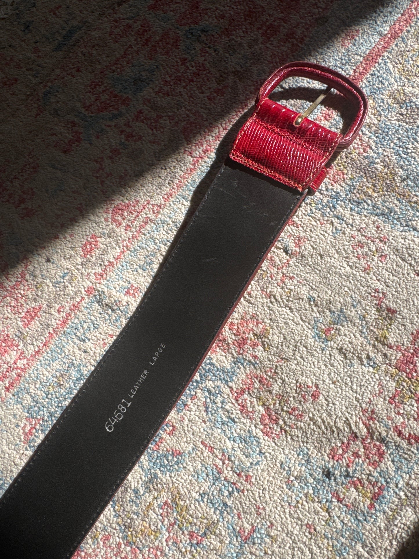 1980s Red Genuine Leather “Snakeskin” Belt