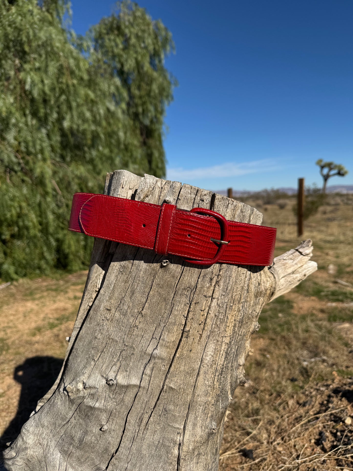 1980s Red Genuine Leather “Snakeskin” Belt
