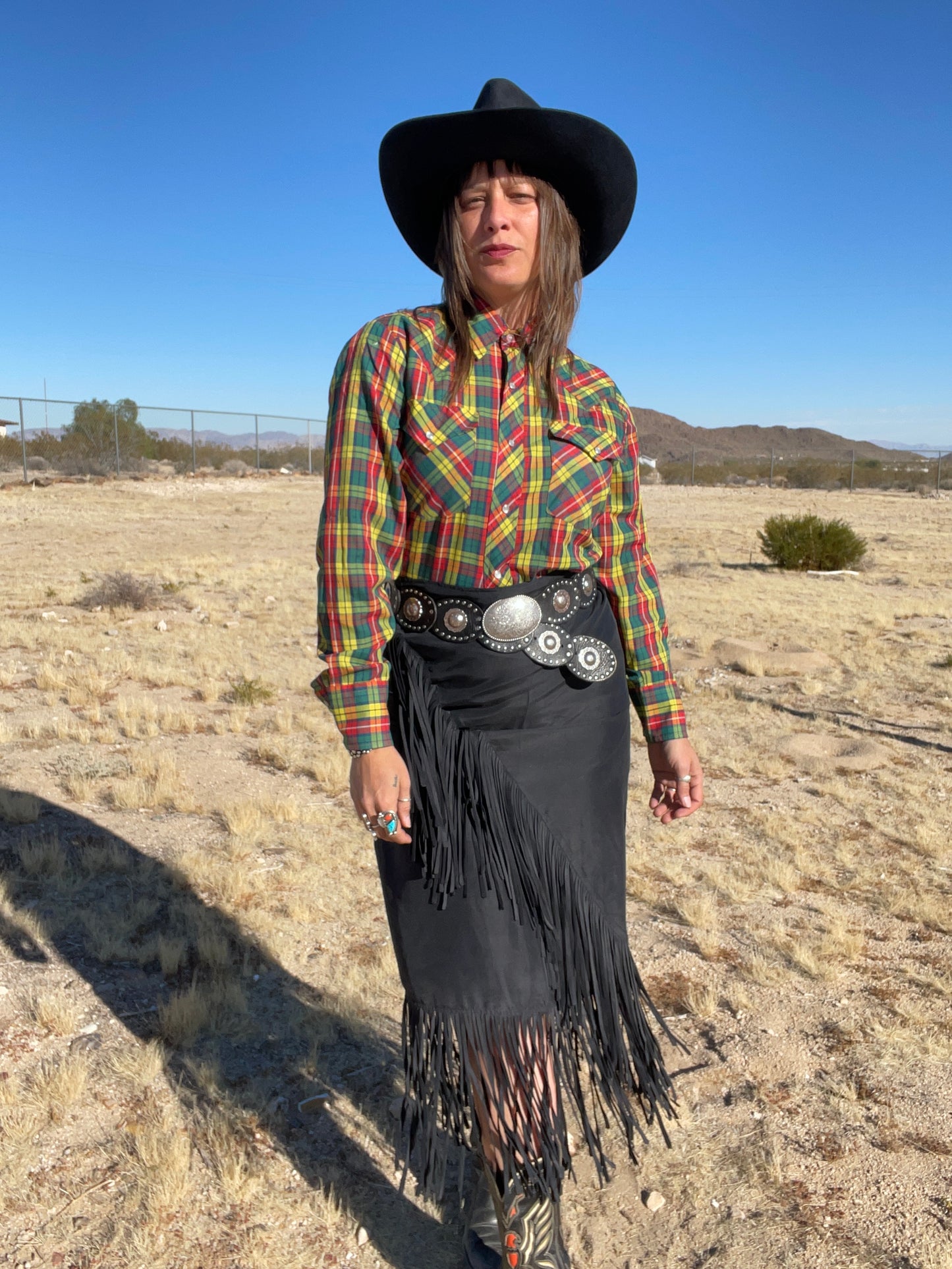 1980s Silk Fringe Western Skirt