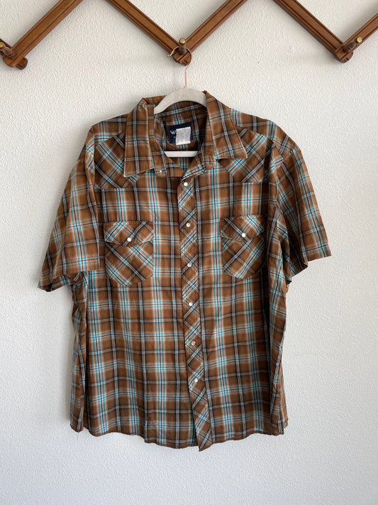 Wrangler brown shortie pearlsnap Sz XL