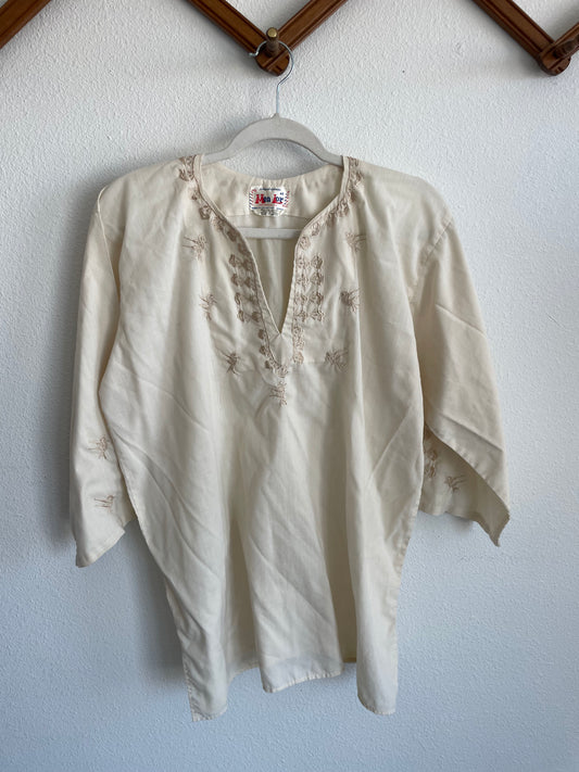 Vintage embroidered cotton Mexican top Sz M - L