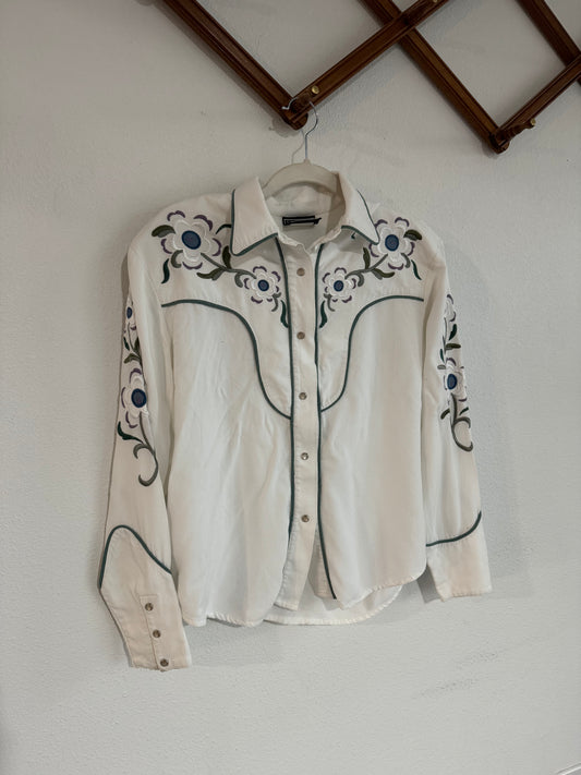 Vintage embroidered floral western pearlsnap Sz S / M