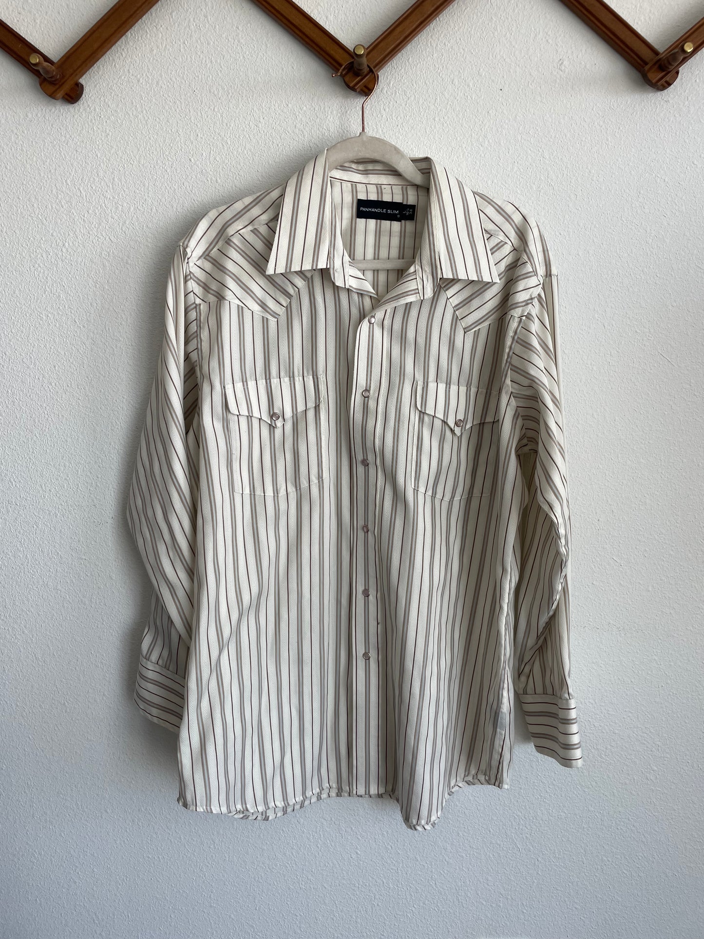 Vintage Panhandle slim white stripe pearlsnap Sz L - XL