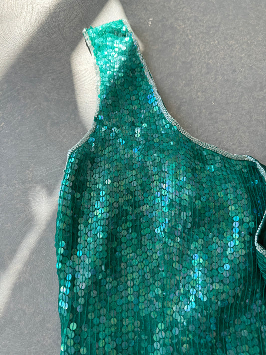 80s Turquoise Sequin Dress Sz M / L