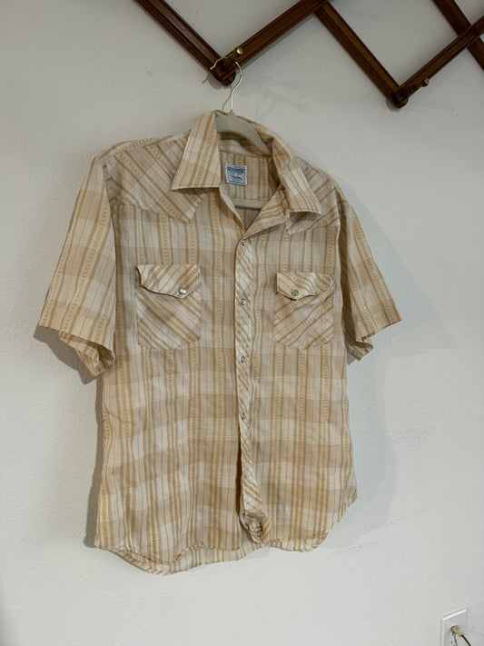 70s Neutral Shortsleeve Pearlsnap Sz L