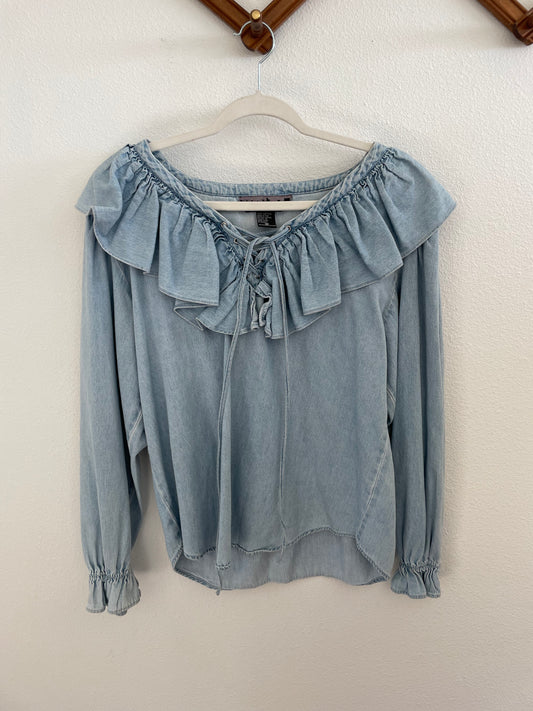 90s ruffle denim blouse