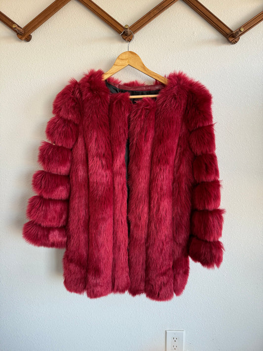 Red Faux Fur Jacket Sz M / L