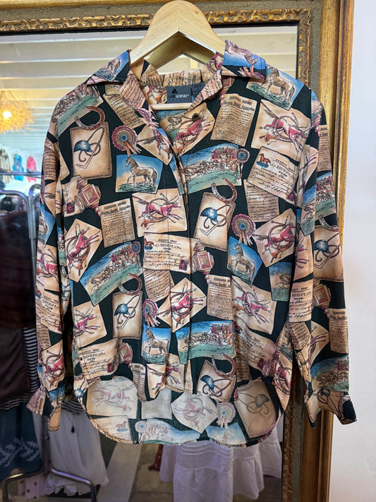 90s Western novelty blouse Sz S / M