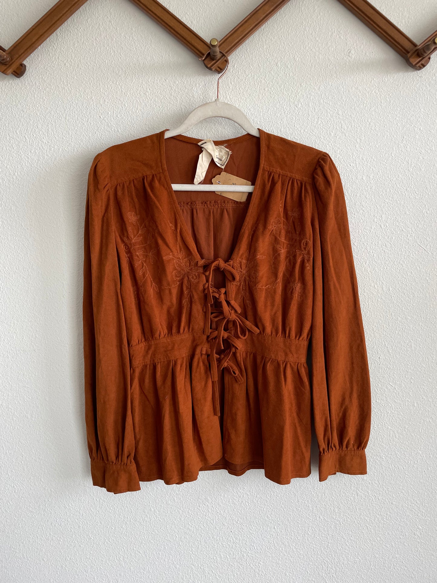 70s Rust Peasant Blouse Sz S / M