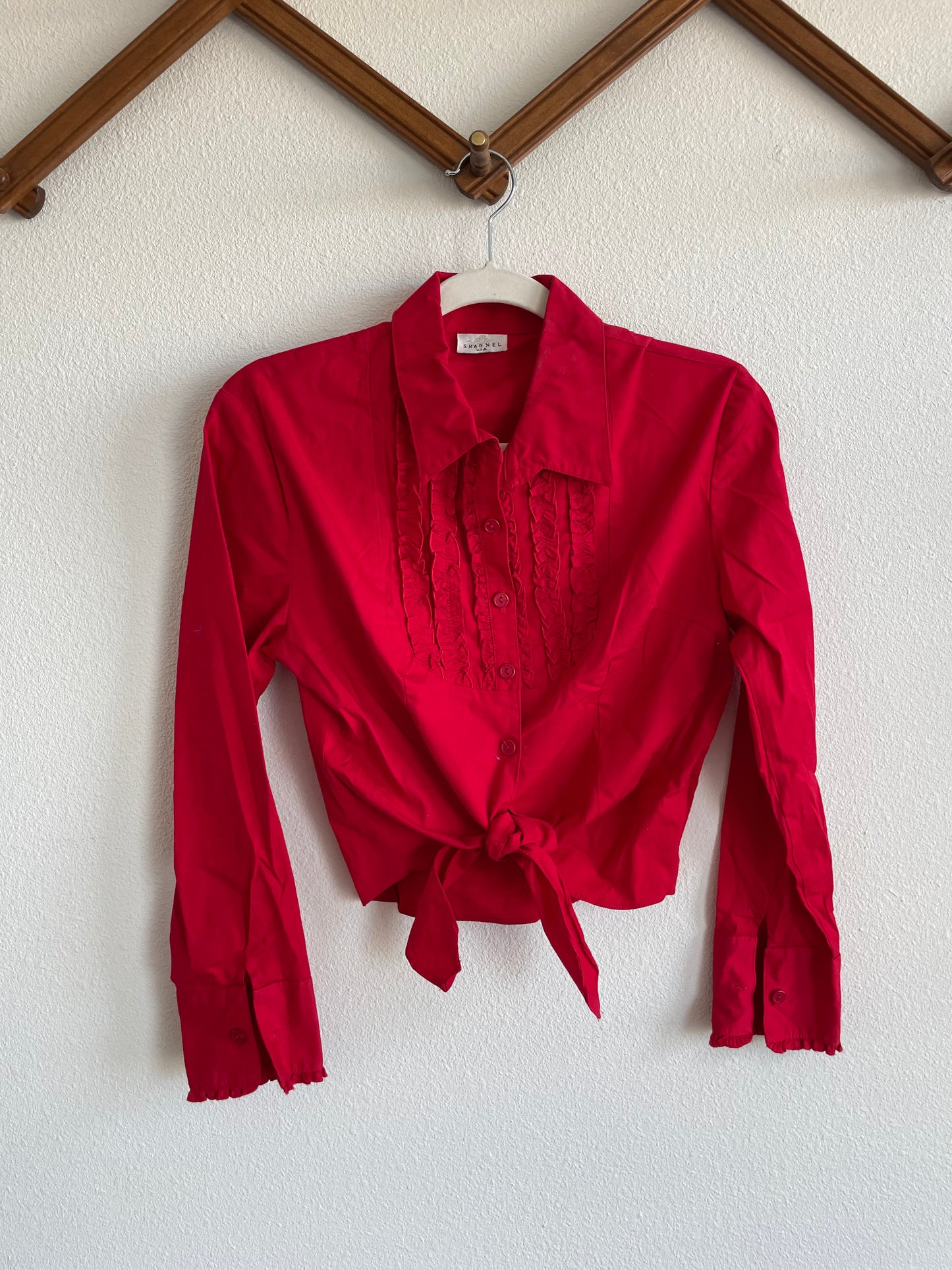 90s Red Ruffle Tie Crop