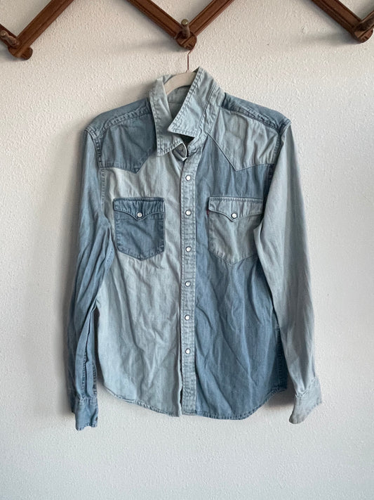 2 tone denim pearlsnap Sz S