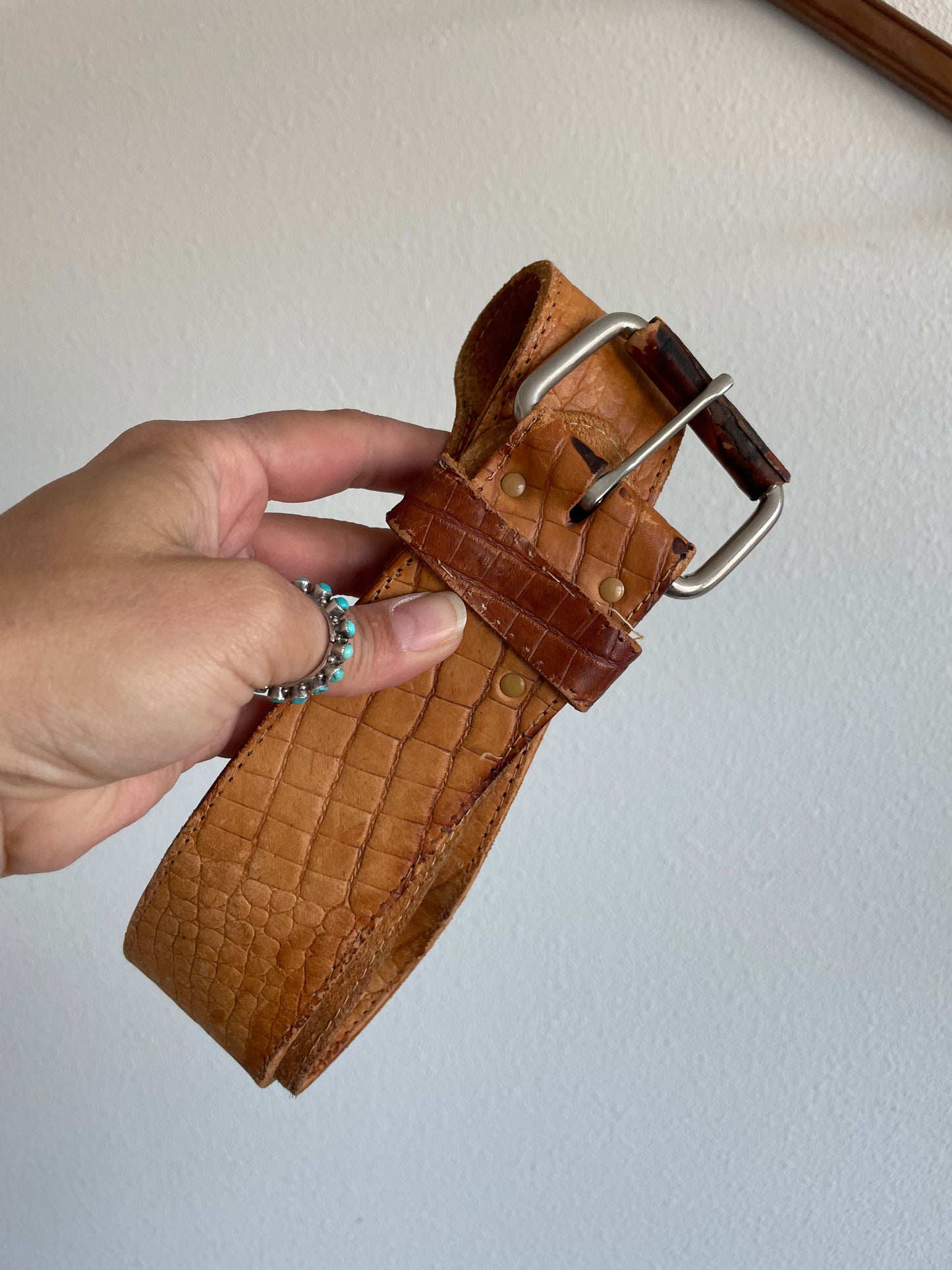 Vintage Leather Belt Alligator Like