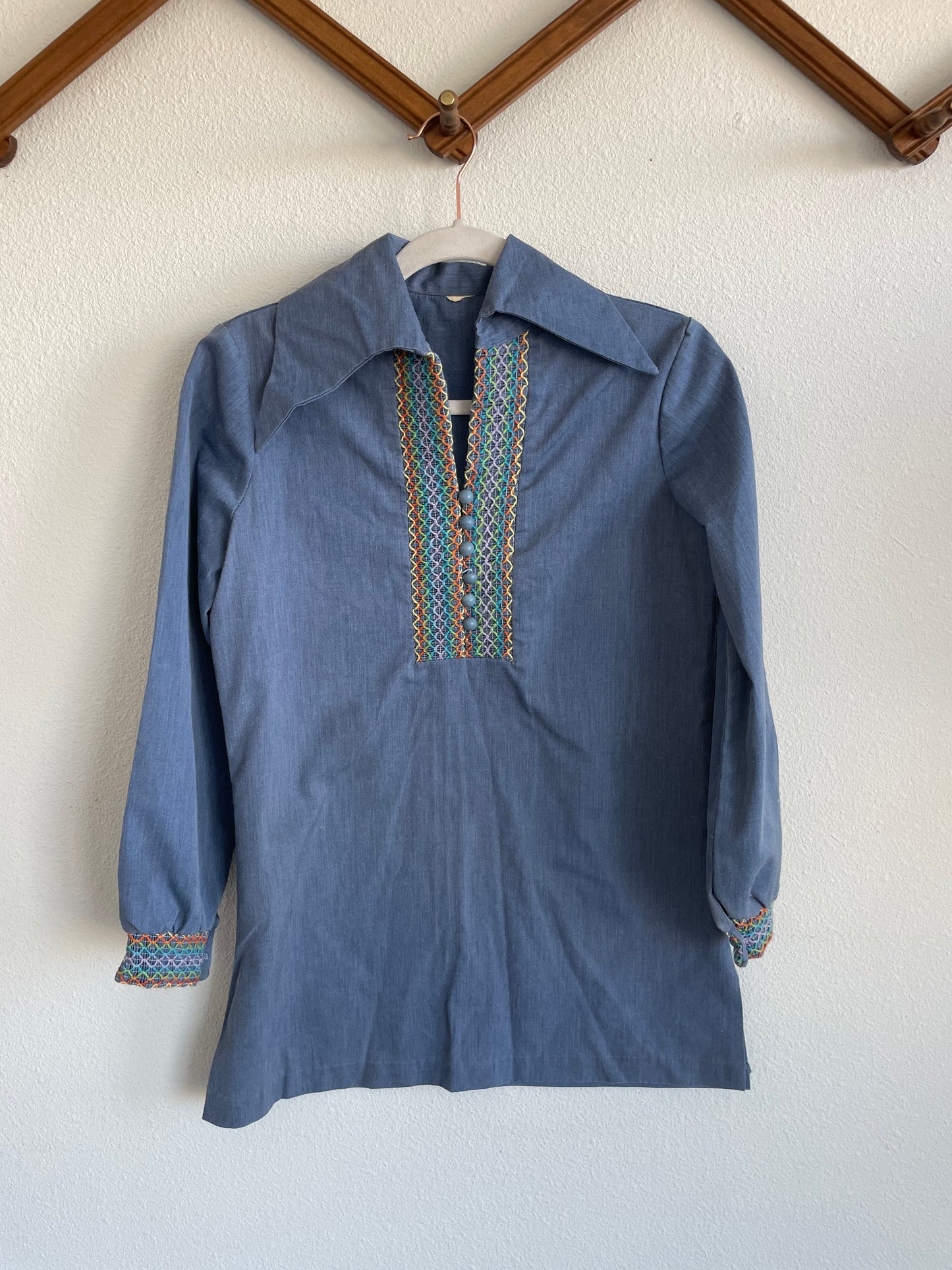 70s Denim Chambray Rainbow Mini Sz XS