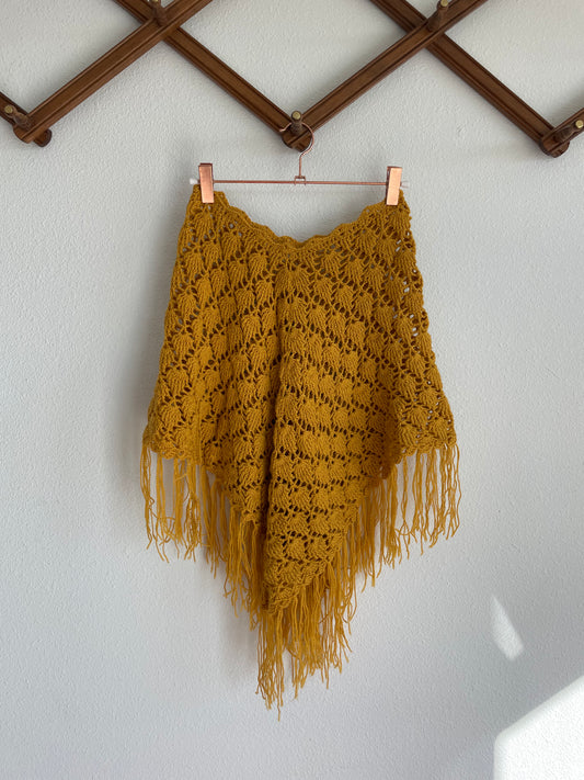 Vintage Mustard Fringe Poncho