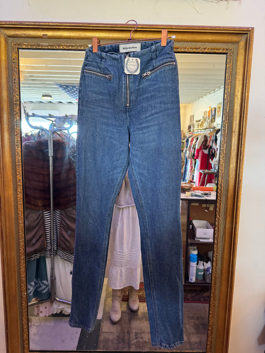 Reformation denim skinny denim with zippers